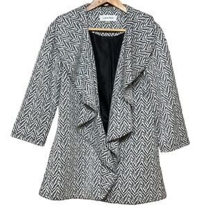 Calvin Klein Black White Waterfall Ruffled Open-Front Lined Cardigan Jacket 4